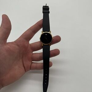 Movado Museum Classic Women's Watch Black Dial Gold Leather Band